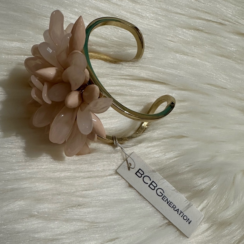 BCBGeneration Gold Cuff with Pink Floral Accent